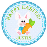 Boys easter bunny holding carrot personalized sticker