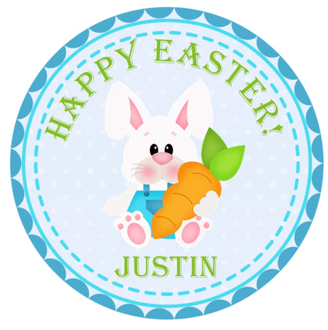 Boys easter bunny holding carrot personalized sticker