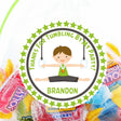 Boys gymnastics birthday stickers with green rings gymnast