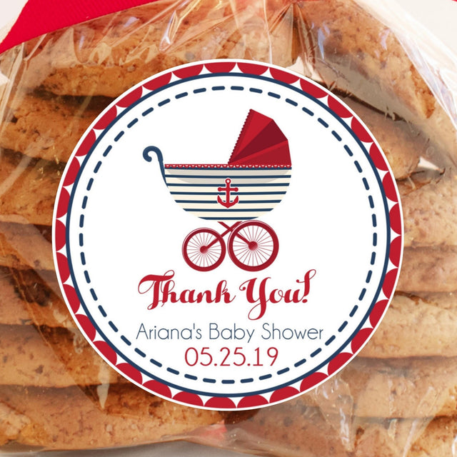 Boys nautical baby shower carriage sticker in red white and blue