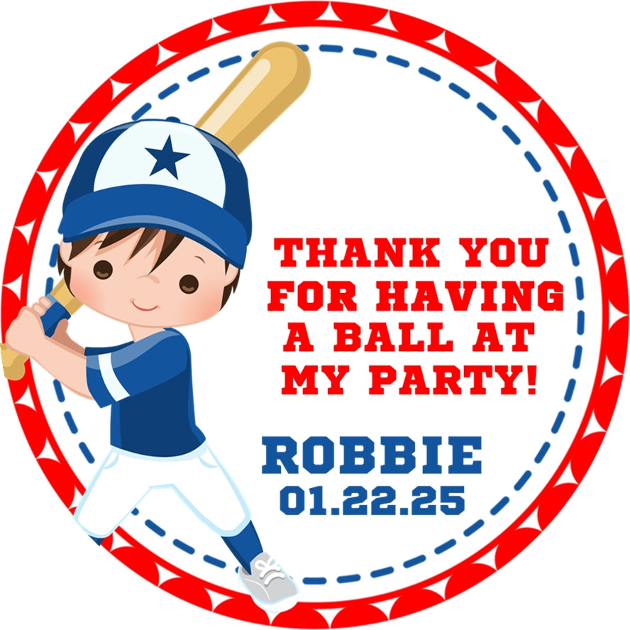 Boys red blue baseball birthday sticker labels