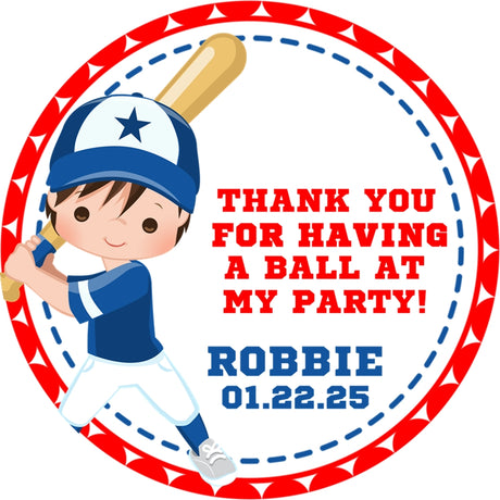 Boys red blue baseball birthday sticker labels