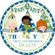 Boys sleepover birthday sticker with teepee and character design