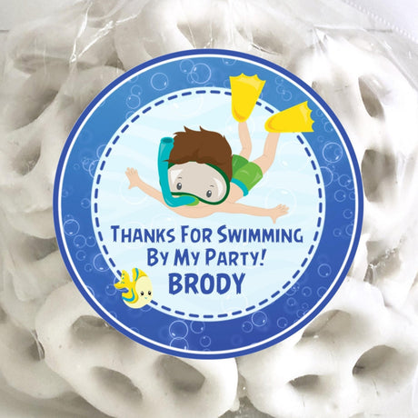 Boys snorkeling under the sea birthday sticker design