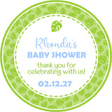 Boys tropical baby shower sticker label
