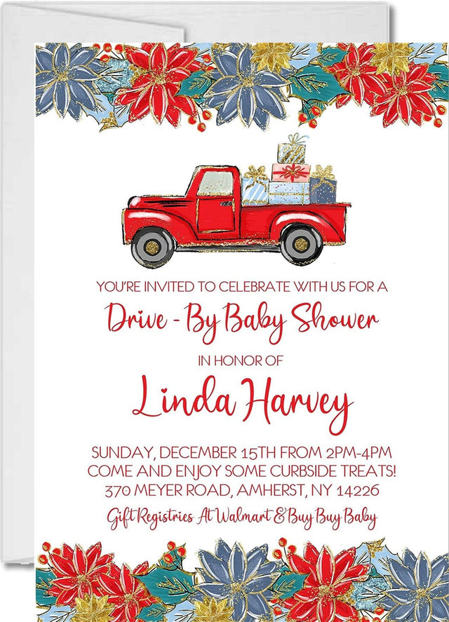 Boys winter drive by baby shower invitation