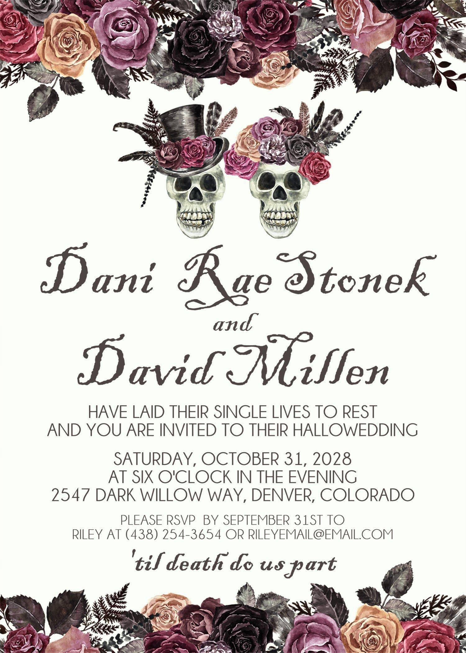 Bride And Groom Skull Halloween Wedding Invitations