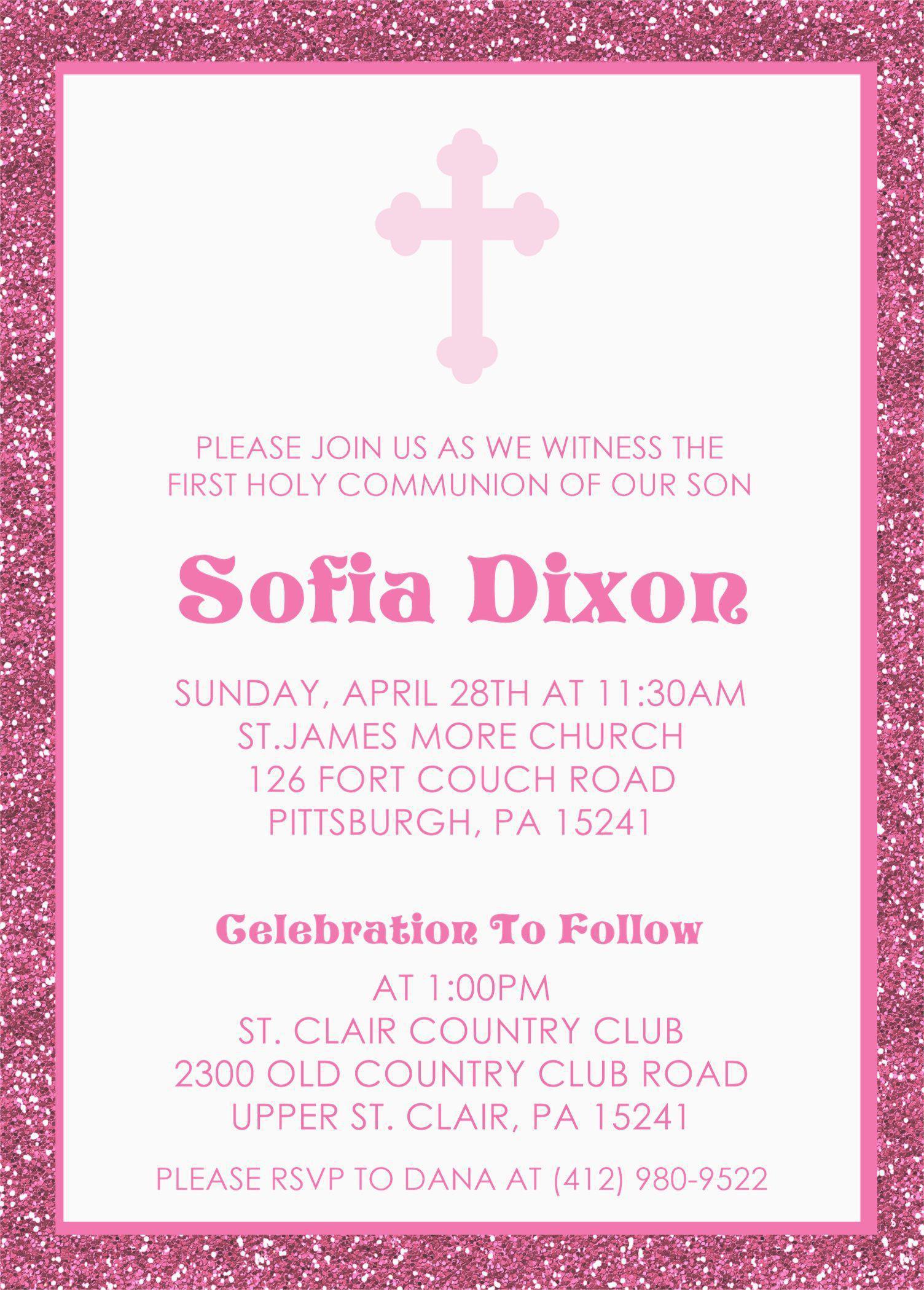 Bright Pink First Communion Invitations