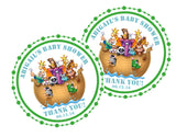 Bright animal pair baby shower label