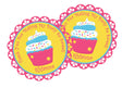 Bright cupcake birthday sticker with pink and blue frosting