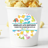 Bright multicolor dinosaur birthday sticker design