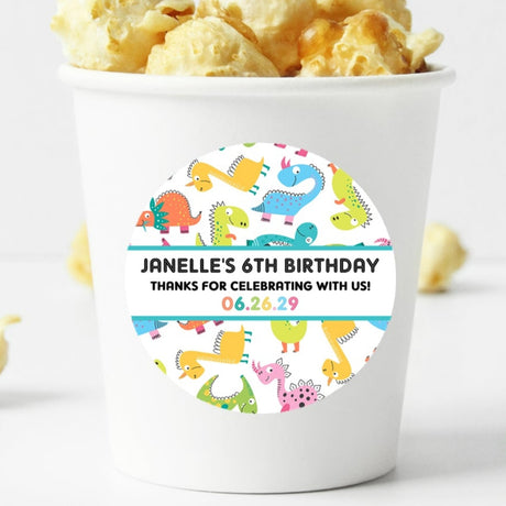 Bright multicolor dinosaur birthday sticker design