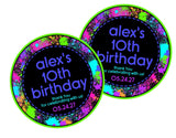Bright paintball splatter party favor label in neon colors