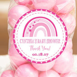 Bright pink rainbow baby shower sticker