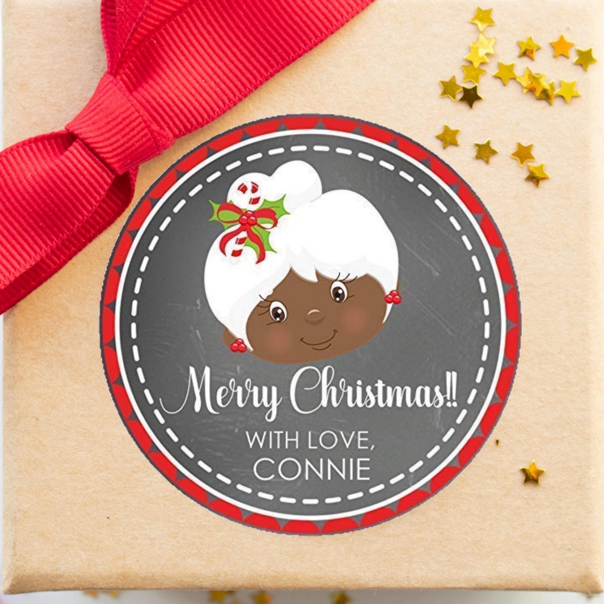 Brown Mrs. Claus Christmas Stickers