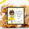 Brown-skinned bee girl birthday sticker with yellow polka-dot dress.