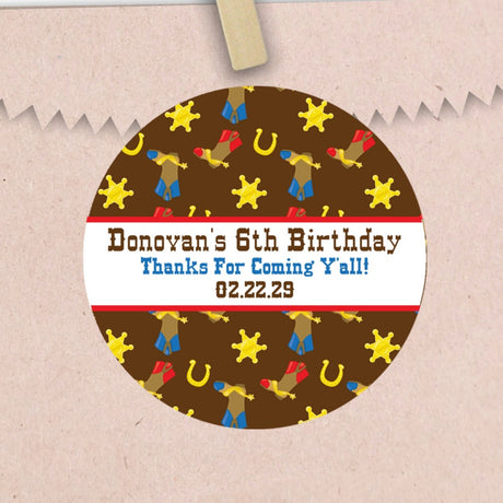 Brown rodeo pattern cowboy birthday stickers