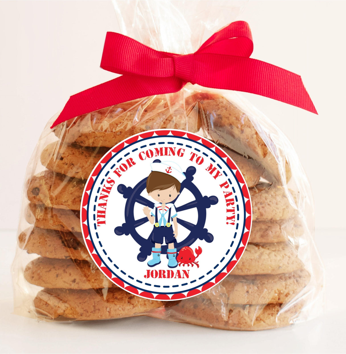 Brunette boys nautical birthday sticker