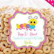 Bugs & Kisses caterpillar birthday sticker with pink and purple frame