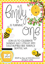 Bumble Bee 1st Birthday Party Invitations