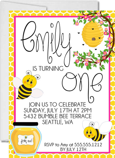 Bumble Bee 1st Birthday Party Invitations