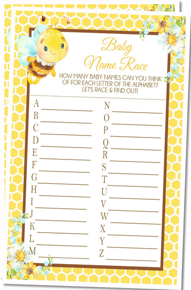 Bumble Bee Baby Shower Baby Name Race Cards