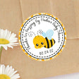 Bumble bee baby shower sticker with yellow border