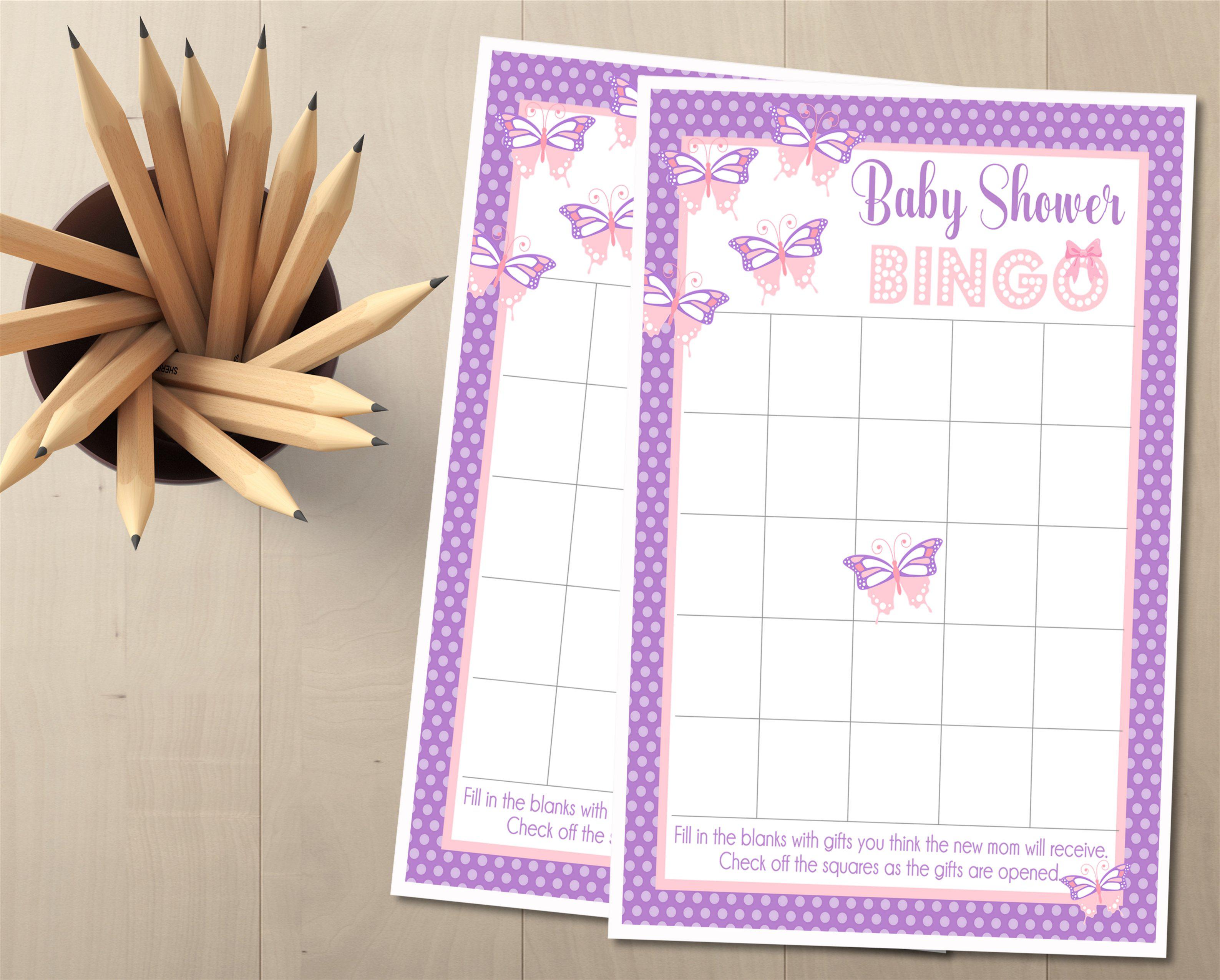 Butterfly Baby Shower Bingo Cards