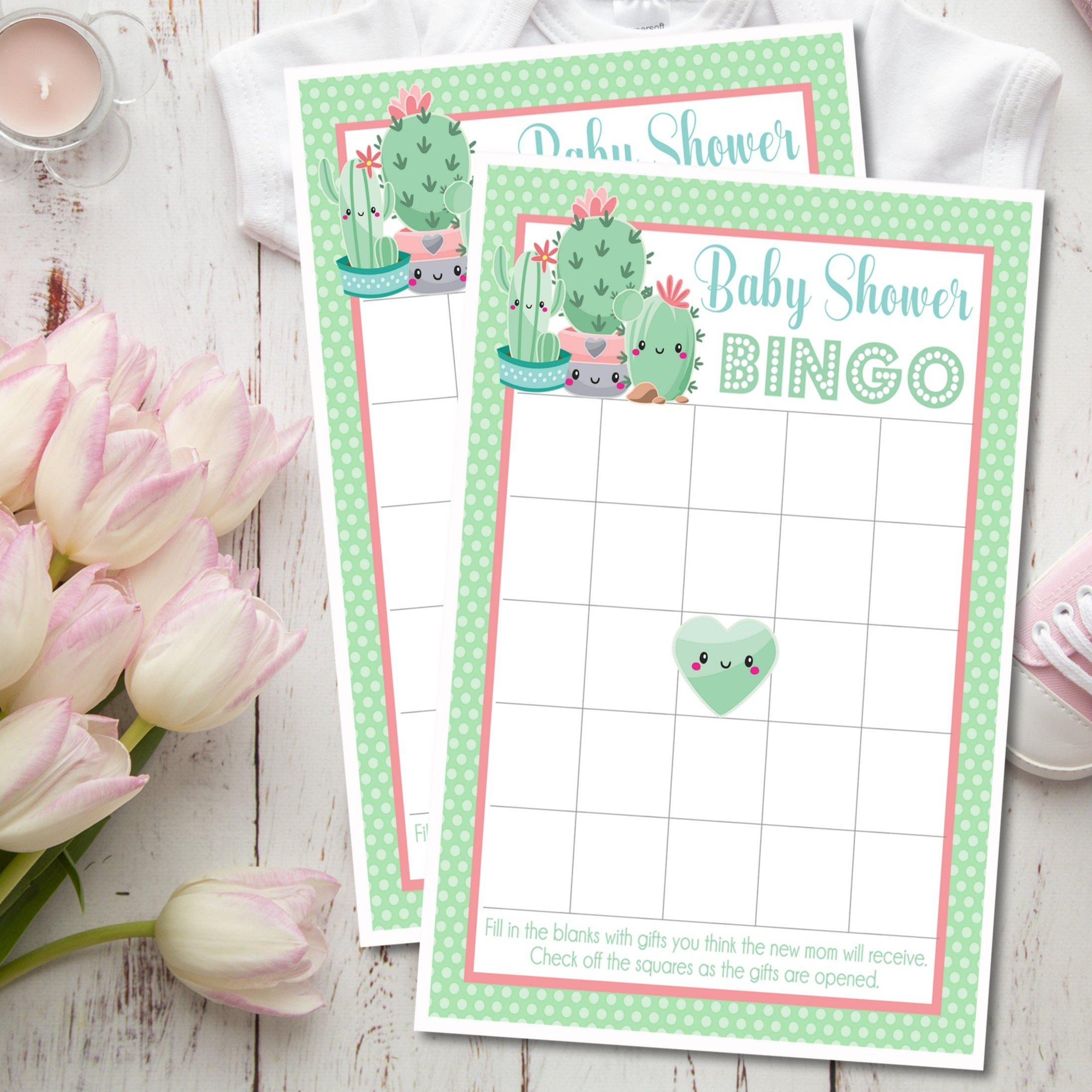 Cactus Succulent Baby Shower Bingo Cards