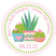 Cactus baby shower sticker with colorful pots and pink accents
