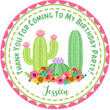 Cactus birthday sticker with colorful flowers and fiesta design
