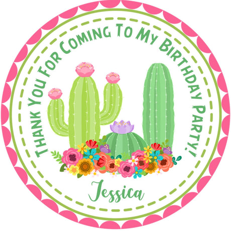 Cactus birthday sticker with colorful flowers and fiesta design