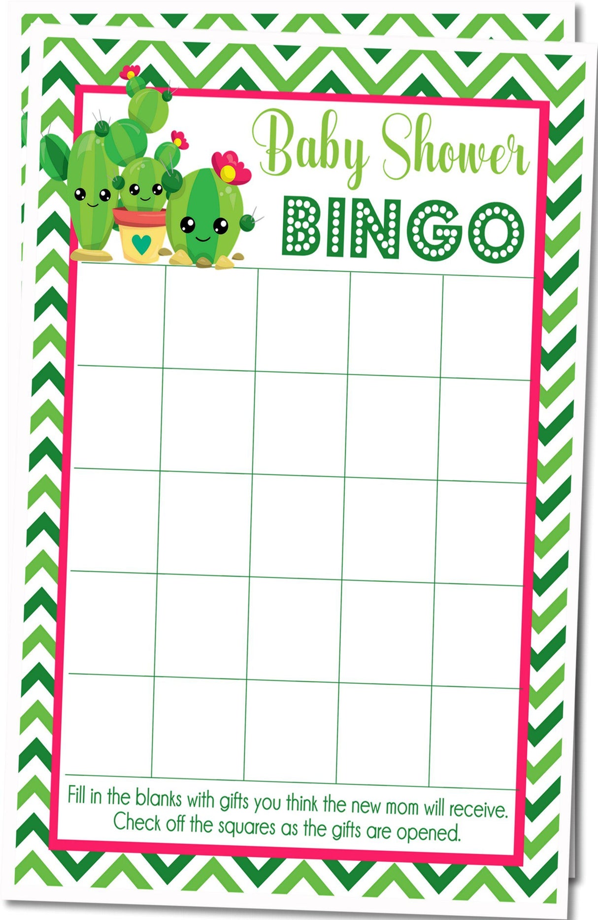 Cactus themed baby shower bingo PDF printable