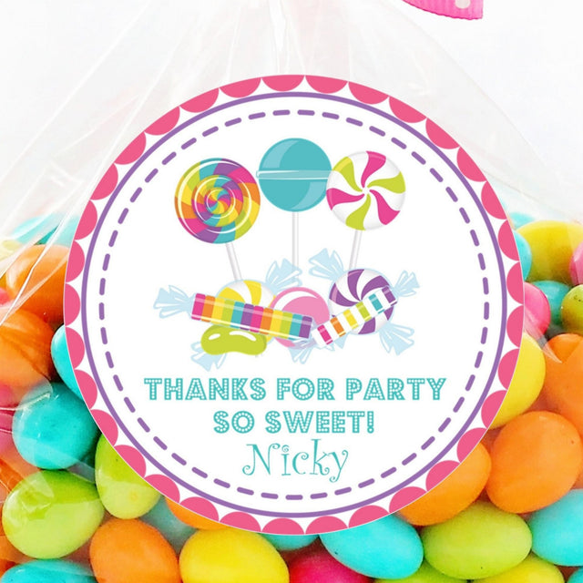 Candy birthday sticker with colorful lollipops