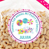 Candy favor sticker with colorful lollipops