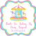 Carnival party favor sticker with carousel horses and soft pastel colors