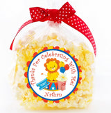 Carnival thank you favor label in bright colors