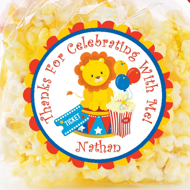 Carnival thank you favor label in bright colors