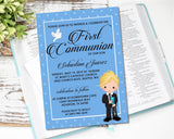 Catholic first communion invitation blue