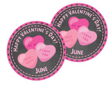 Chalkboard-style Valentine label with candy hearts
