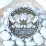 Chalkboard blue elephant twins baby shower stickers