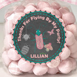 Chalkboard girls bug birthday sticker with pink and teal insects