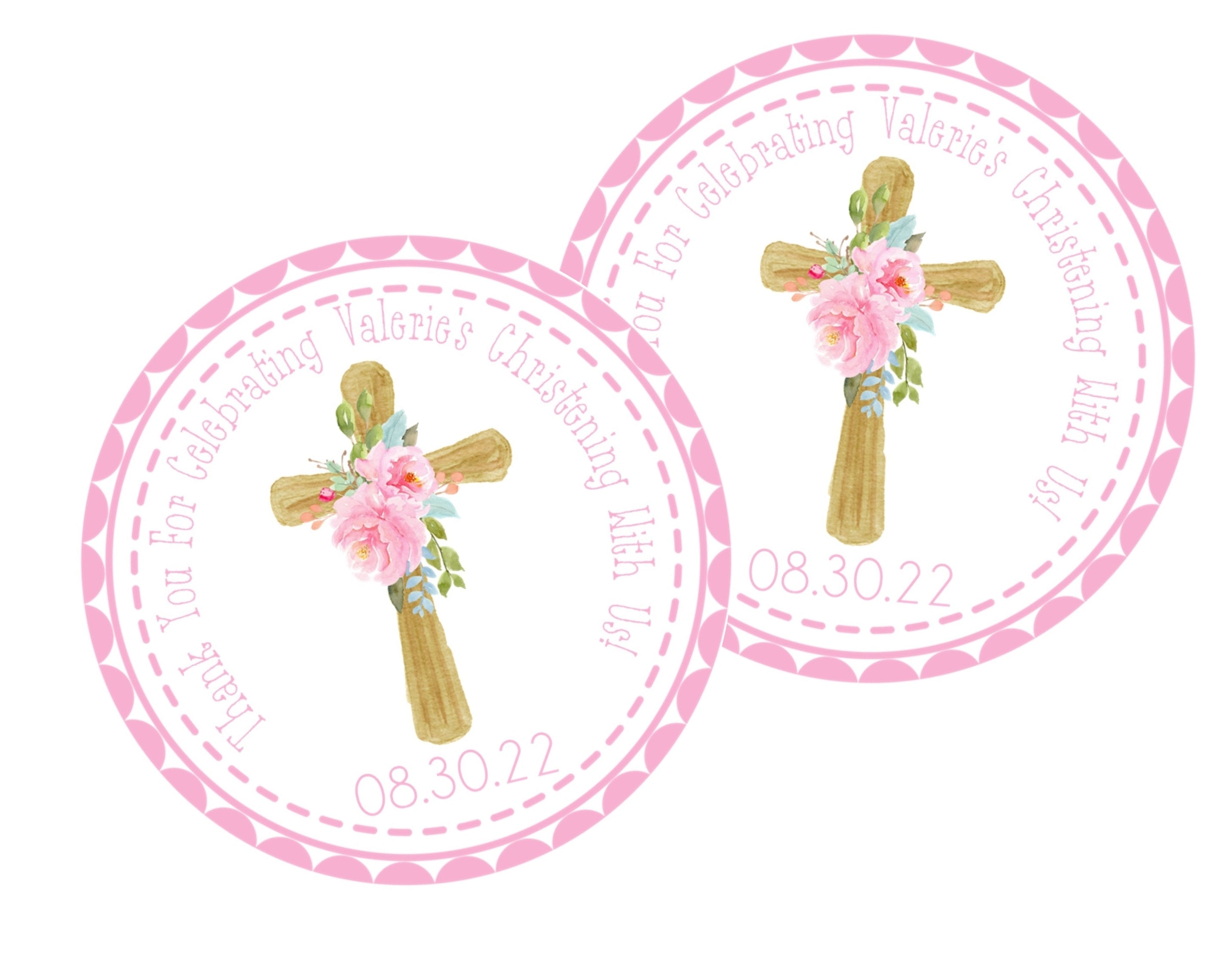 Pink Floral Baptism Stickers