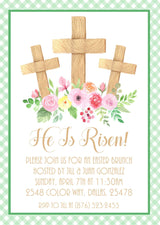 Christian Easter brunch invitation with watercolor flowers and crosses