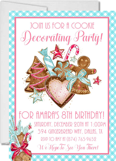 Christmas Birthday Cookie Decorating Party Invitations