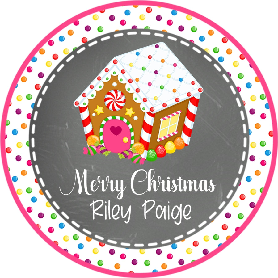 Gingerbread House Christmas Stickers – Personalized Holiday Favor Labels