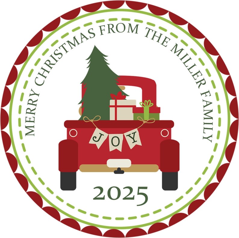 Vintage Red Truck Christmas Stickers – Personalized Holiday Favor Labels
