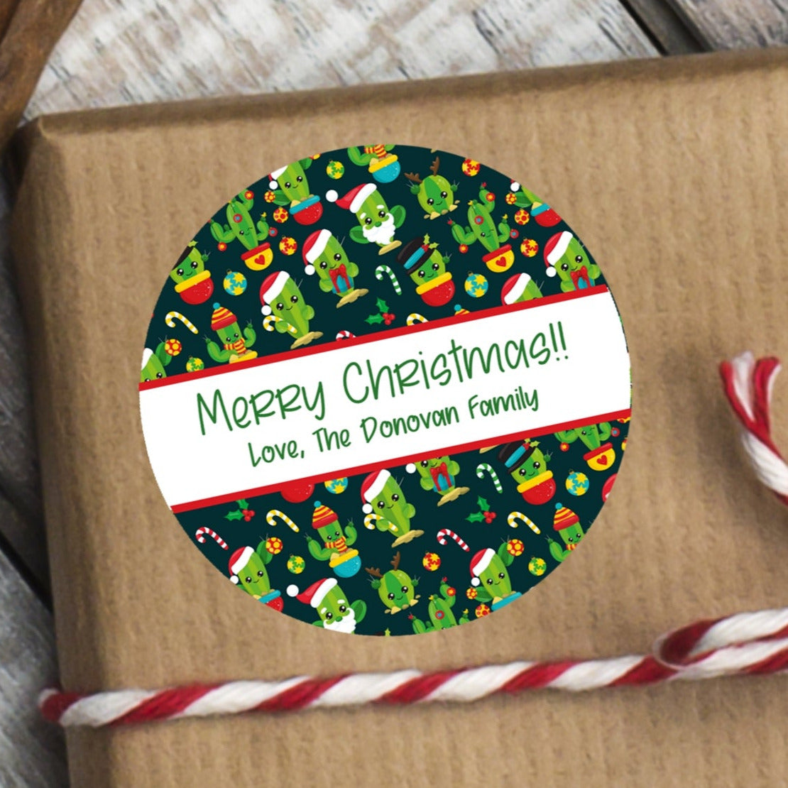 Christmas cactus pattern stickers with festive holiday icons