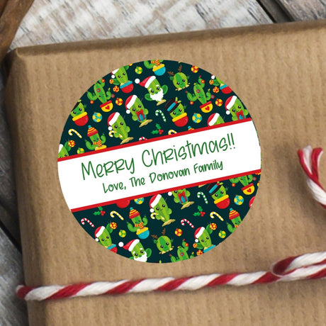 Christmas cactus pattern stickers with festive holiday icons