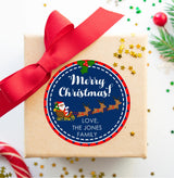 Christmas favor stickers with Santa sleigh illustration